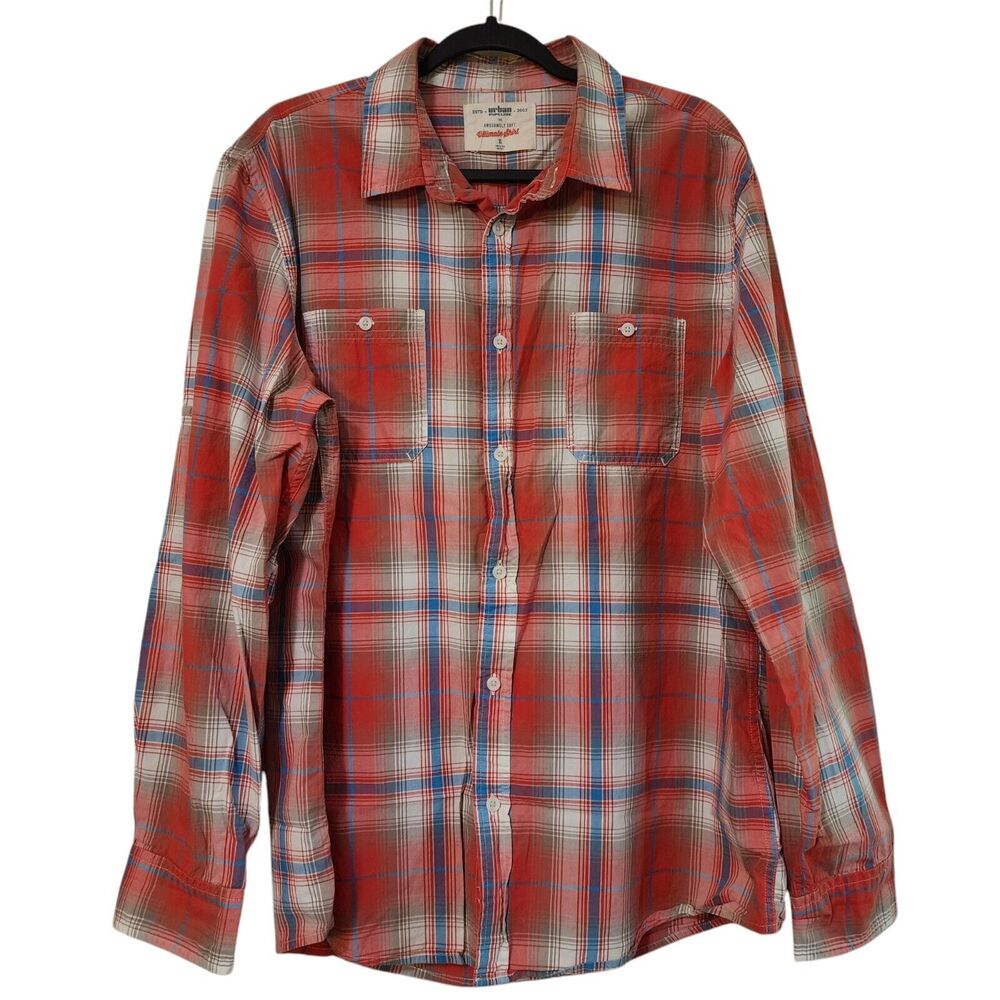 Urban Pipeline Mens Ultimate Shirt Size XL Pink Blue Plaid Long Sleeve Button Up